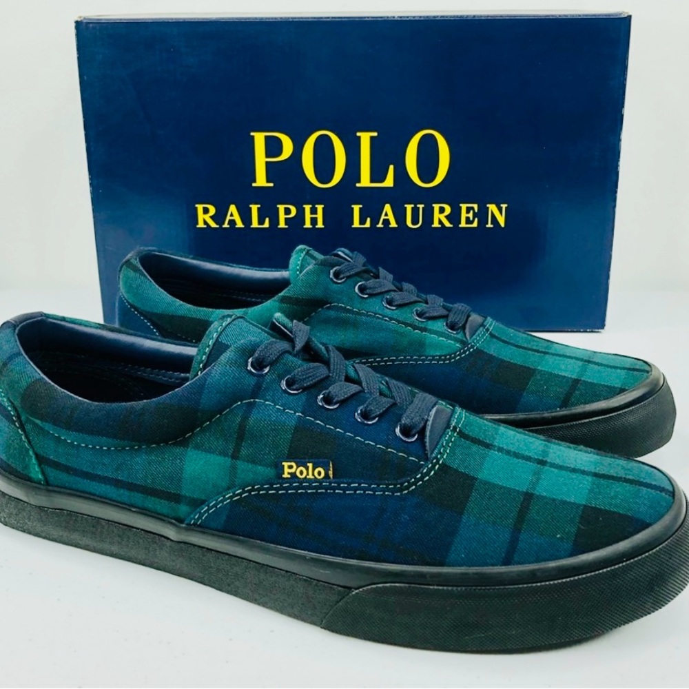 Polo Ralph Lauren Men's Blue and Green Plaid Sneakers